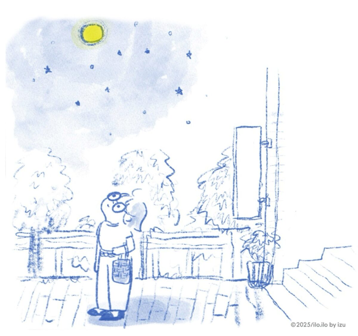 月明かりを見上げるizuのイラスト